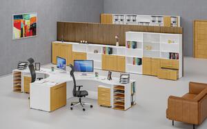 Kancelářský rohový pracovní stůl PRIMO WHITE, 1600 x 1200 mm, pravý, bílá/buk