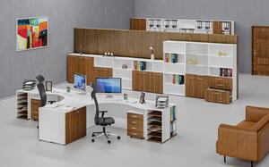 Kombinovaná kancelářská skříň se zásuvnými dveřmi PRIMO WHITE, 1087 x 800 x 420 mm, bílá/ořech