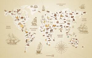 FUGU Mapa světa Dobrodružné objevy - tapeta na zeď Materiál: Digitální eko vlies - klasická tapeta nesamolepicí