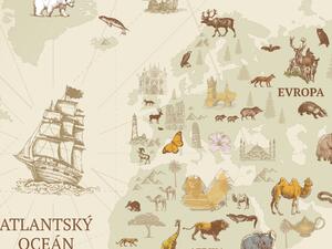 FUGU Dětská Mapa světa Dobrodružné objevy - tapeta na zeď Materiál: Digitální eko vlies - klasická tapeta nesamolepicí