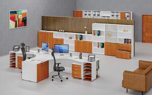 Ergonomický kancelářský pracovní stůl PRIMO WHITE, 1600 x 1200 mm, pravý, bílá/třešeň