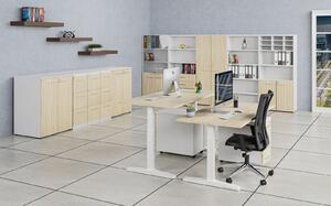 Kombinovaná kancelářská skříň PRIMO WHITE, dveře na 4 patra, 2128 x 800 x 420 mm, bílá/dub přírodní
