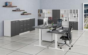 Kombinovaná kancelářská skříň PRIMO WHITE, zasouvací dveře na 2 patra, 2128 x 800 x 420 mm, bílá/grafit