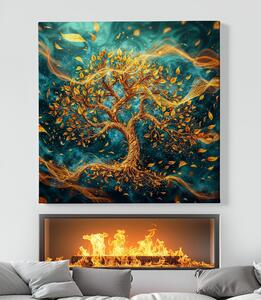 Obraz na plátně - Strom života Zlaté vlnky FeelHappy.cz Velikost obrazu: 40 x 40 cm