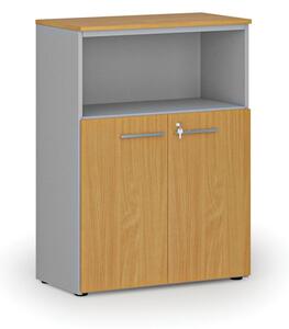 Kombinovaná kancelářská skříň PRIMO GRAY, 1087 x 800 x 420 mm, šedá/buk