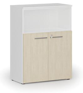 Kombinovaná kancelářská skříň PRIMO WHITE, 1087 x 800 x 420 mm, bílá/ořech
