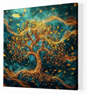 Obraz na plátně - Strom života Zlaté vlnky FeelHappy.cz Velikost obrazu: 140 x 140 cm