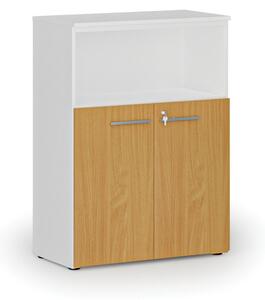 Kombinovaná kancelářská skříň PRIMO WHITE, 1087 x 800 x 420 mm, bílá/buk