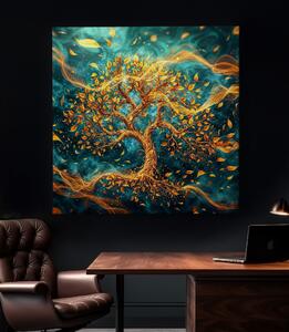 Obraz na plátně - Strom života Zlaté vlnky FeelHappy.cz Velikost obrazu: 40 x 40 cm