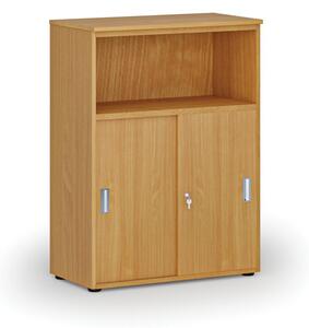 Kombinovaná kancelářská skříň se zásuvnými dveřmi PRIMO WOOD, 1087 x 800 x 420 mm, buk