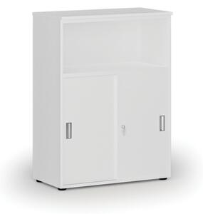 Kombinovaná kancelářská skříň se zásuvnými dveřmi PRIMO WHITE, 1087 x 800 x 420 mm, bílá