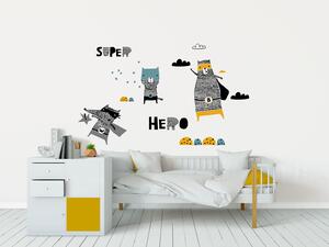 FUGU Super hrdinové - přemístitelné samolepky na zeď Rozměr: STŘEDNÍ: (š x v) Medvěd 42 x 67 cm, Vlk 52 x 41 cm, Kocour 23 x 40 cm + dekorace