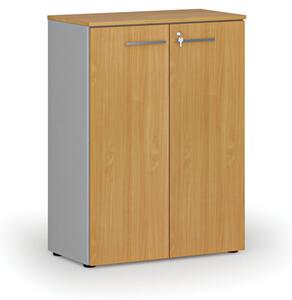 Kancelářská skříň s dveřmi PRIMO GRAY, 1087 x 800 x 420 mm, šedá/buk