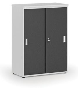 Kancelářská skříň se zasouvacími dveřmi PRIMO WHITE, 1087 x 800 x 420 mm, bílá/grafit