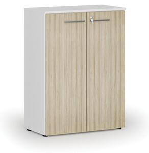 Kancelářská skříň s dveřmi PRIMO WHITE, 1087 x 800 x 420 mm, bílá/dub přírodní