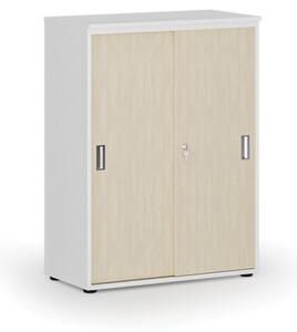 Kancelářská skříň se zasouvacími dveřmi PRIMO WHITE, 1087 x 800 x 420 mm, bílá/bříza