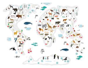 FUGU Dětská mapa světa přelepovací bílá - samolepky na zeď Rozměr: Dětská mapa světa S 100 cm x 76 cm