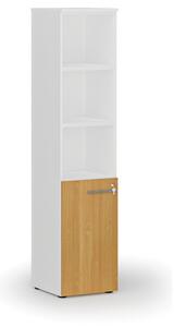 Kombinovaná kancelářská skříň PRIMO WHITE, dveře na 2 patra, 1781 x 400 x 420 mm, bílá/buk