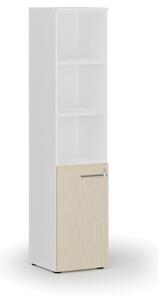 Kombinovaná kancelářská skříň PRIMO WHITE, dveře na 2 patra, 1781 x 400 x 420 mm, bílá/bříza