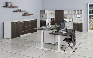 Kombinovaná kancelářská skříň PRIMO WHITE, dveře na 4 patra, 2128 x 800 x 420 mm, bílá/wenge