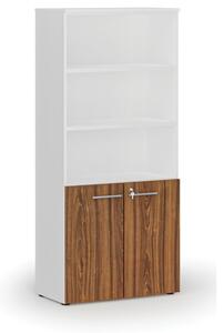 Kombinovaná kancelářská skříň PRIMO WHITE, dveře na 2 patra, 1781 x 800 x 420 mm, bílá/ořech