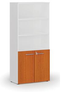 Kombinovaná kancelářská skříň PRIMO WHITE, dveře na 2 patra, 1781 x 800 x 420 mm, bílá/třešeň