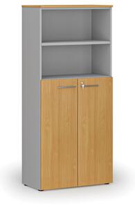 Kombinovaná kancelářská skříň PRIMO GRAY, dveře na 3 patra, 1781 x 800 x 420 mm, šedá/buk