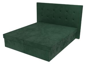 Manželská postel Sofie s čelem s vtahy a úložným prostorem - Tmavě zelená, 160 x 200 cm, Bez navýšení, Molitanová 12 cm