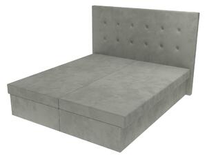 Manželská postel Lea s čelem s knoflíky a úložným prostorem - Šedá, 160 x 200 cm, Bez navýšení, Molitanová 12 cm