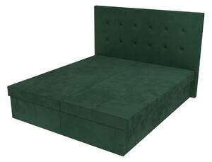 Manželská postel Lea s čelem s knoflíky a úložným prostorem - Tmavě zelená, 160 x 200 cm, Bez navýšení, Molitanová 12 cm