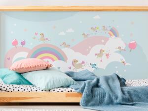 FUGU Duha a jednorožci blue - Rainbow-cloud samolepicí tapeta na zeď Materiál: Digitální eko vlies - klasická tapeta nesamolepicí