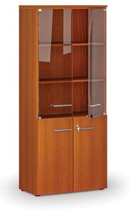Kombinovaná kancelářská skříň PRIMO WOOD s dřevěnými a skleněnými dveřmi, 1781 x 800 x 420 mm, třešeň