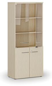 Kombinovaná kancelářská skříň PRIMO WOOD s dřevěnými a skleněnými dveřmi, 1781 x 800 x 420 mm, bříza