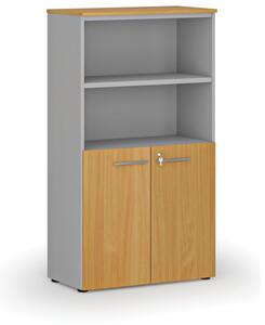 Kombinovaná kancelářská skříň PRIMO GRAY, dveře na 2 patra, 1434 x 800 x 420 mm, šedá/buk