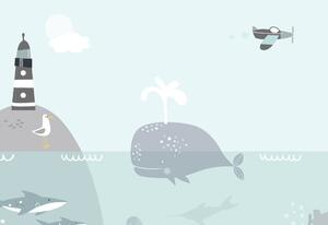 FUGU Tapeta pro děti - Pod mořem blue Materiál: Digitální eko vlies - klasická tapeta nesamolepicí