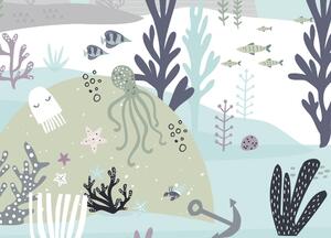 FUGU Tapeta pro děti - Pod mořem blue Materiál: Digitální eko vlies - klasická tapeta nesamolepicí