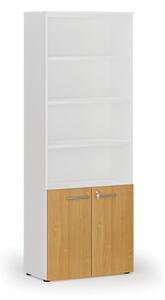 Kombinovaná kancelářská skříň PRIMO WHITE, dveře na 2 patra, 2128 x 800 x 420 mm, bílá/buk