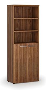 Kombinovaná kancelářská skříň PRIMO WOOD, dveře na 3 patra, 2128 x 800 x 420 mm, ořech