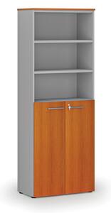 Kombinovaná kancelářská skříň PRIMO GRAY, dveře na 3 patra, 2128 x 800 x 420 mm, šedá/třešeň