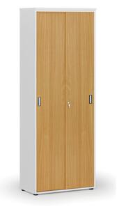 Kancelářská skříň se zasouvacími dveřmi PRIMO WHITE, 2128 x 800 x 420 mm, bílá/buk