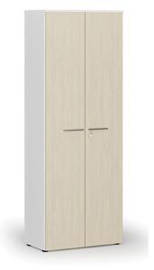 Kancelářská skříň s dveřmi PRIMO WHITE, 2128 x 800 x 420 mm, bílá/buk