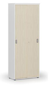 Kancelářská skříň se zasouvacími dveřmi PRIMO WHITE, 2128 x 800 x 420 mm, bílá/wenge