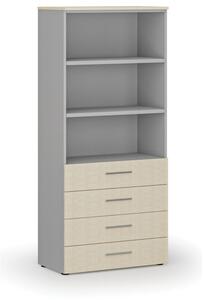 Kancelářská skříň se zásuvkami PRIMO GRAY, 1781 x 800 x 420 mm, šedá/bříza