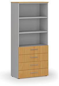 Kancelářská skříň se zásuvkami PRIMO GRAY, 1781 x 800 x 420 mm, šedá/buk