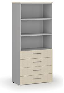 Kancelářská skříň se zásuvkami PRIMO GRAY, 1781 x 800 x 420 mm, šedá/wenge