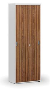 Kancelářská skříň se zasouvacími dveřmi PRIMO WHITE, 2128 x 800 x 420 mm, bílá/ořech
