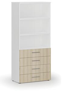 Kancelářská skříň se zásuvkami PRIMO WHITE, 1781 x 800 x 420 mm, bílá/dub př