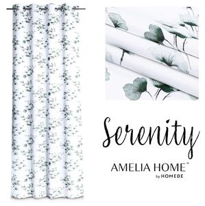 Závěs AmeliaHome Serenity se stříbrnými průchodkami bílý/zelený