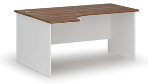 Kancelářský rohový pracovní stůl PRIMO WHITE, 1600 x 1200 mm, levý, bílá/ořech