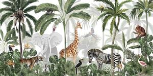FUGU Tapeta pro děti Džungle mix green s exotickými zvířaty Materiál: Digitální eko vlies - klasická tapeta nesamolepicí